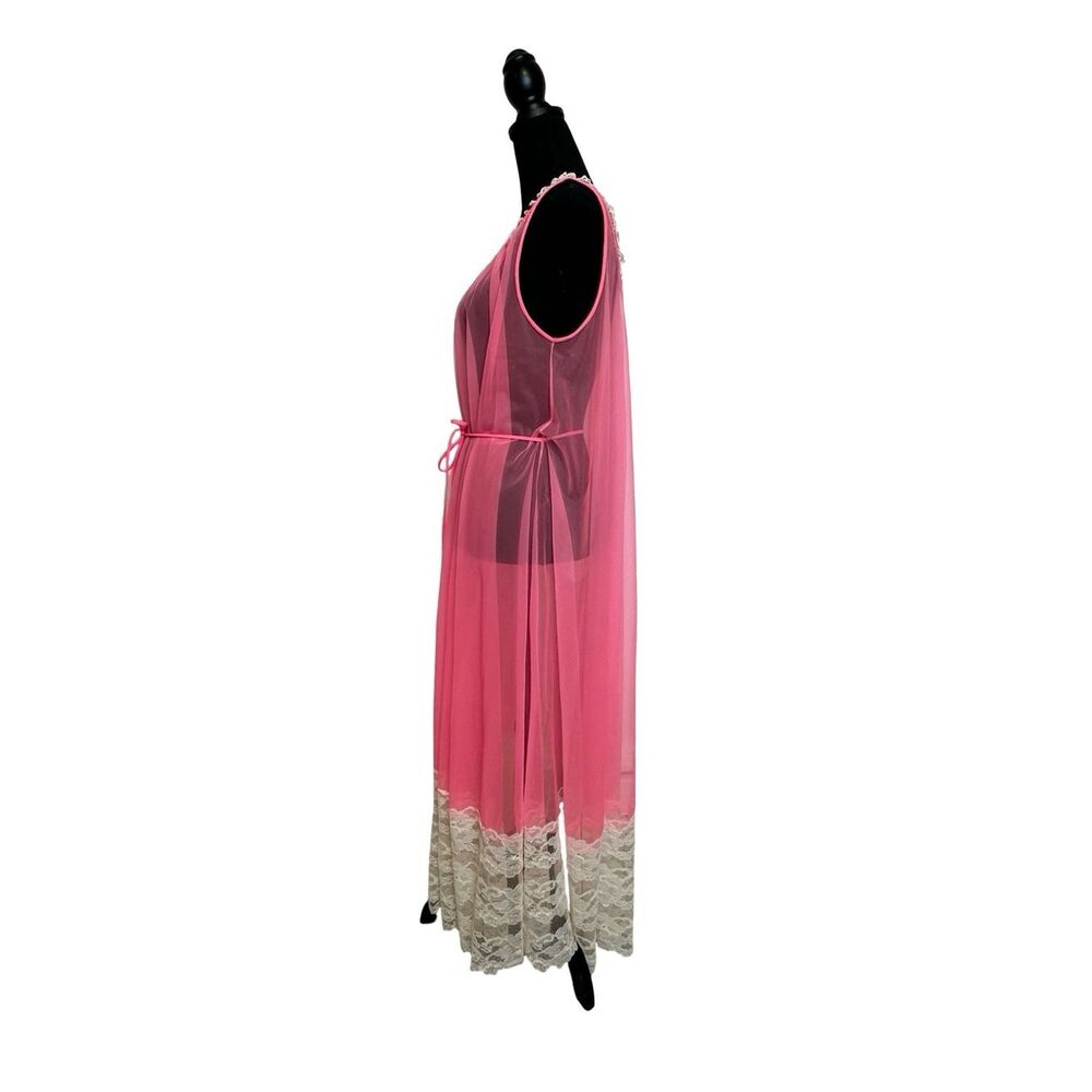 DEENA Sheer Hot Pink Negligee, Nightgown One Size - Picture 7 of 15